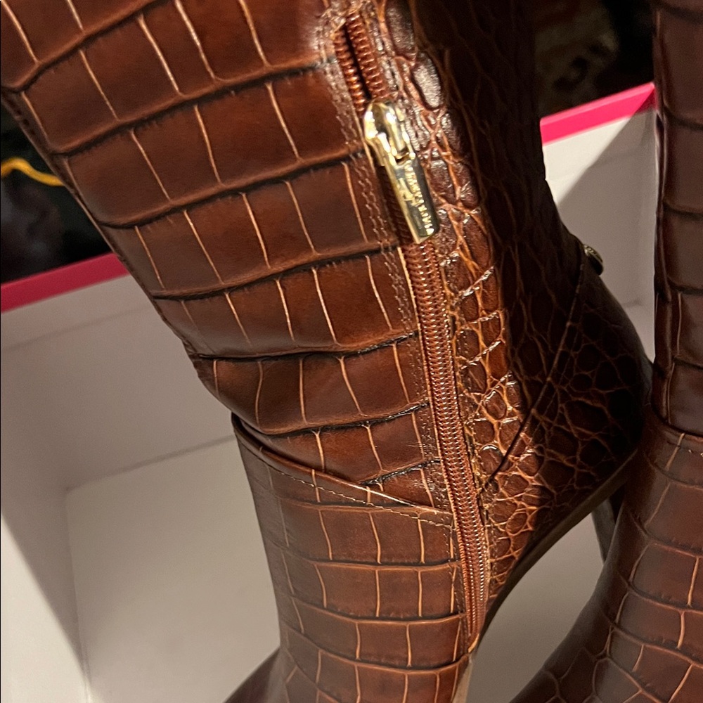 Vince Camuto Dark Brown Croc-Patterned Heeled Boots - Picture 3 of 11